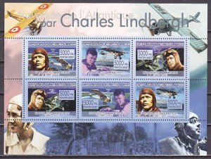 Guinea, 2007 Issue. Aviator Charles Lindbergh sheet of 6.