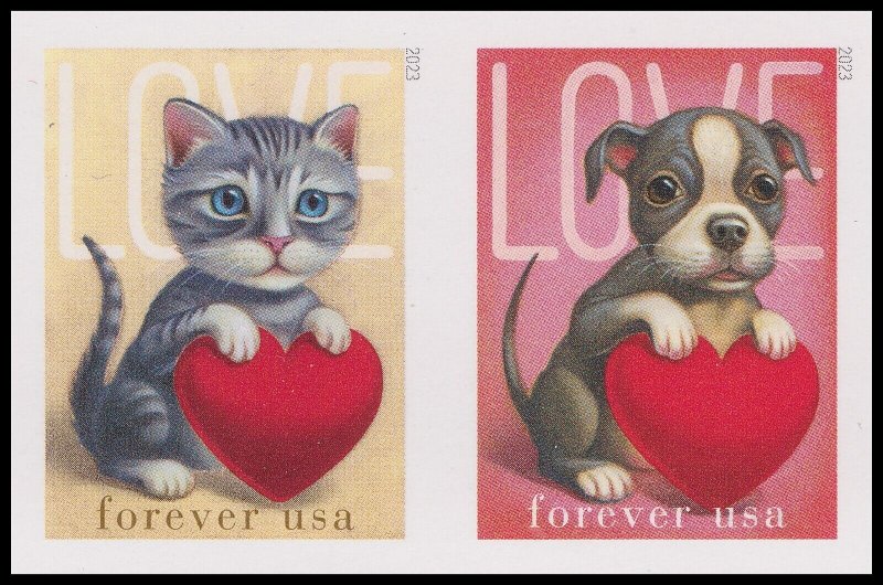 US 5745a-5746a 5746c Love Kitty Puppy imperf NDC horz pair A (2 stamps) MNH 2023 