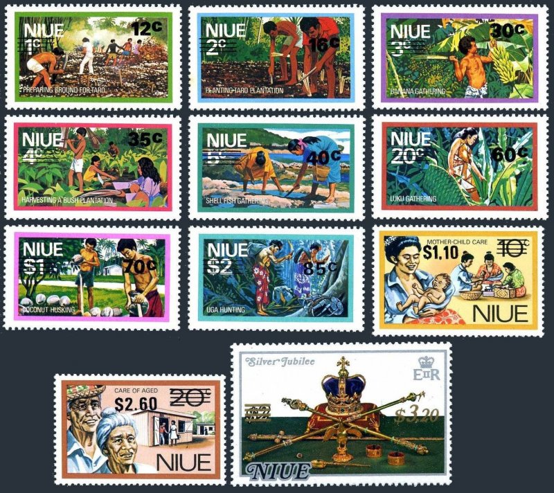 Niue 203-213, MNH. Mi 178-188. Shell, Banana, Fishing, Canoe, QE II. Value, 1977