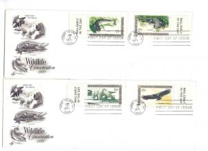 1427-30 Wildlife Conservation, ArtCraft set of 4 MailEarly tab, FDCs