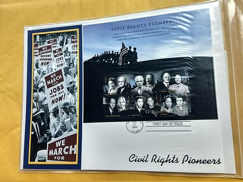 KAPPYSTAMPS USA 2009 CIVIL RIGHT PIONEERS SOUVENIR SHEET FIRST DAY COVER FS2057