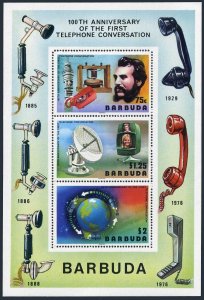 Barbuda 262a sheet,MNH.Michel Bl.21. Telephone-100.Graham Bell,Satellites,Globe.