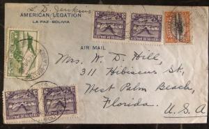 1940 La Paz Bolivia Airmail American Legation cover to West Palm Beach FL USA