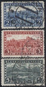 CZECHOSLOVAKIA  1926-27 Sc 119-120,122 Used VF Hradcany at Prague