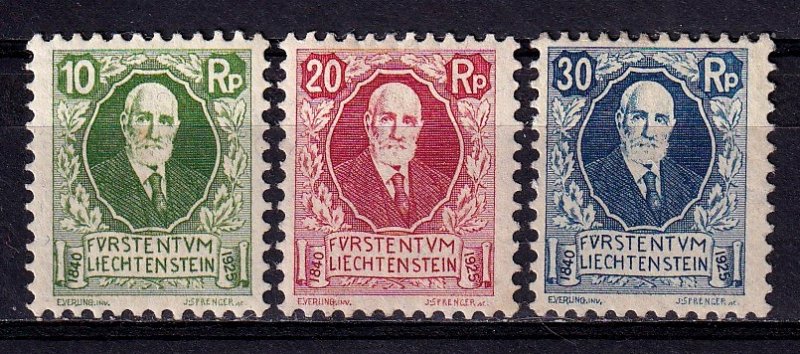 Liechtenstein 1925 - Birthday of Prince Johann II, M-LH set # B1-B3