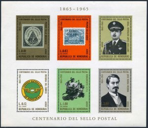 Honduras C403a perf, imperf, MNH. Mi Bl.8A-8B. Honduran postage stamp-100. 1966.