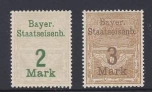 Bavaria MNH. ca. 1880, 2 different State Railway Revenue stamps, fresh, bright