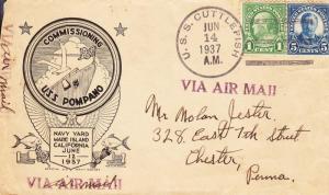 USS Pompano SS-181, Commissioning, Airmail, Jun 14, 1937 (N5185)