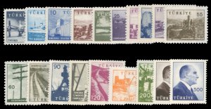 Turkey #1442-1460 Cat$49.70, 1959-60 1k-500k, complete set, never hinged