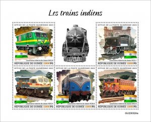 GUINEA - 2023 - Indian Trains - Perf 5v Sheet - Mint Never Hinged