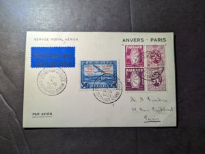 1931 Belgium Airmail Booklet Pairs Flight Postcard Cover Anvers to Paris France