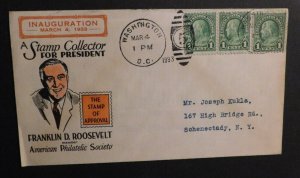 1933 USA Cover Inauguration FDR Roosevelt Philatelic Society Washington DC to NY