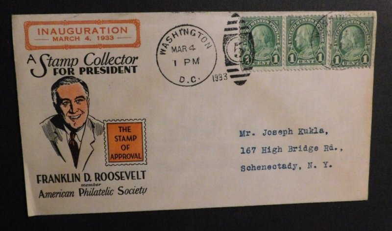 1933 USA Cover Inauguration FDR Roosevelt Philatelic Society Washington DC to NY