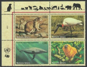 UN Geneva Prairie Dog Whale Golden Langur Jabiru Bird Block of 4v 1994 MNH