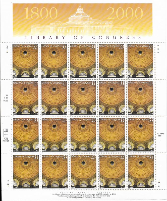 USA 3390 MNH SHEET LIBERTY OF CONGRESS