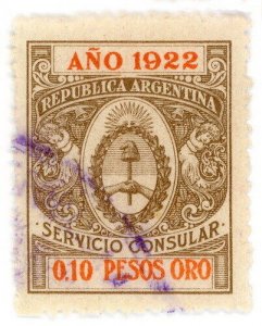 (I.B) Argentina Revenue : Consular Service 10c (1922)