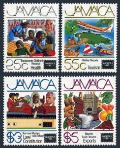 Jamaica 625-628,628a sheet,MNH. AMERIPEX-1986:Health,Tourism,Constitution,Map,