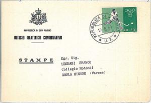 30942 - SAN MARINO  - Postal History - Card 1965  Olympic games 1960  HOCKEY