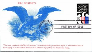 BILL OF RIGHTS EAGLE SHIELD CACHET BY K.M.C. VENTURE FIRST DAY COVER 25c 1989