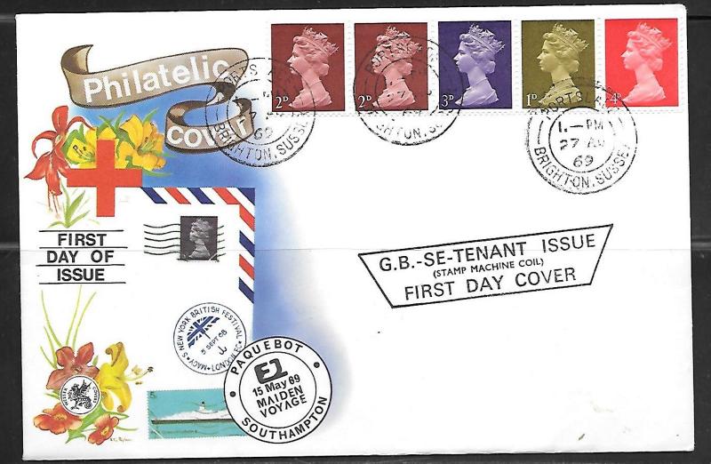 FDC 1969 UK, 27 Aug 69, Machin se-tenant issue