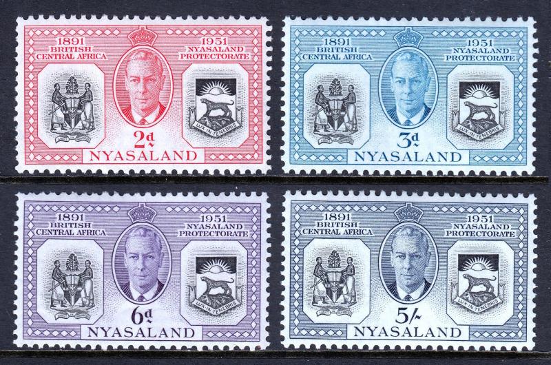 NYASALAND PROT. — SCOTT 91-94 (SG 163-166) — 1951 KGVI SET — MNH — SCV $9.50