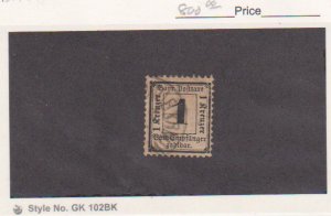 Germany Bavaria Scott #J2 Used 1870 1kr w/out Silk Thread Postage Due Cat.$800.