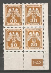 Bohemia & Moravia 1943,German occupation,Official 30h plate Block Sc O13,Mi13