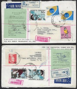 AUSTRALIA CANADA 1960s FOUR REGISTERED FRANKED ANTARCTIC STAMPS MELBOURNE VICTOR