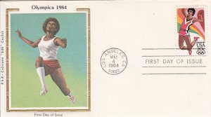 USA 1984 FDC Sc 2083 20c Track and Field Olympics R & R Colorano Silk Cachet