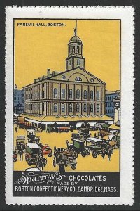 Faneuil Hall, Boston, Sparrow's Chocolates, Cambridge, Mass., Early Poster Stamp