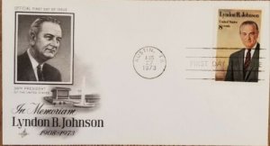 J) 1973 UNITED STATES, IN MEMORIAM LYNDON B JOHNSON, FDC 