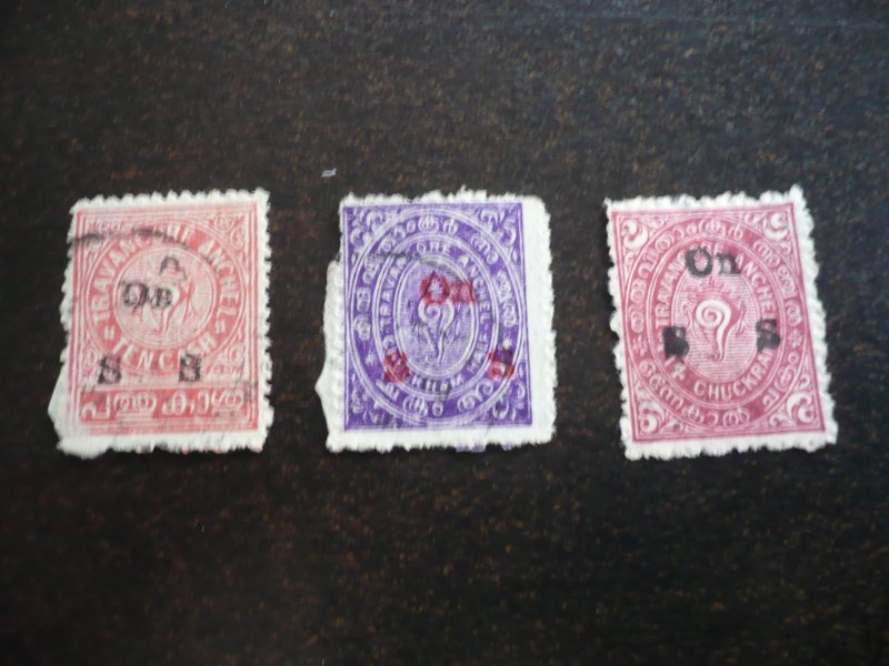 Stamps - Travancore - Scott# O9, O24, O35 - Used Partial Set of 3 Stamps