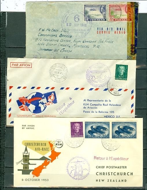 NETHERLANDS LOT of (2) AIR COVER + (1) CURACAO CENSORED..CACHETS