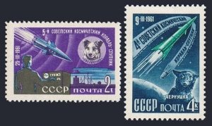 Russia 2491-2492, MNH. Michel 2497-2498. Space 1961. Sputniks 9, 10. Dogs.