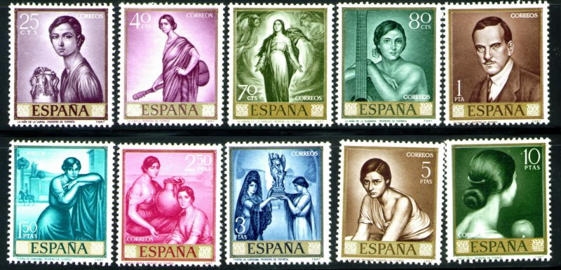 SPAIN Scott 1296-1305 MNH** de Torres Gold Frame painting set 1965