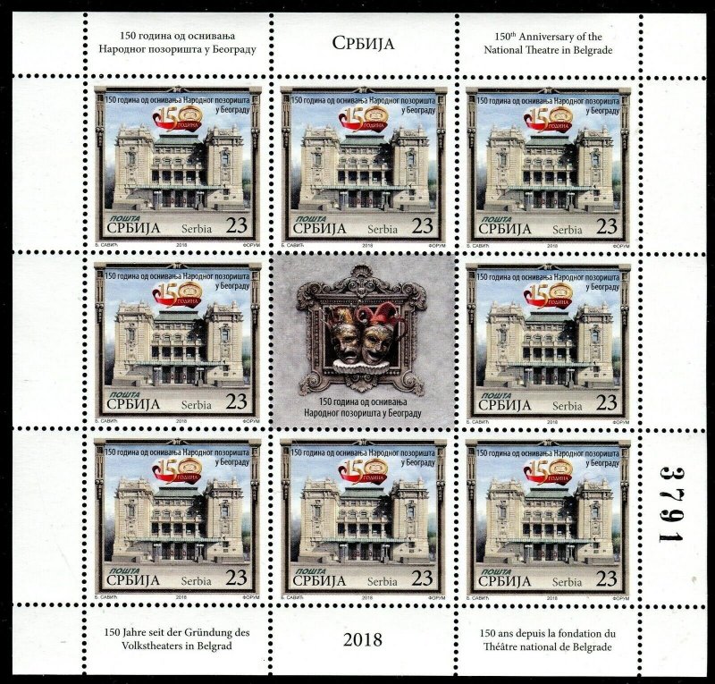 1225- SERBIA 2018 - National Theatre in Belgrade - Arhitecture - MNH Mini Sheet