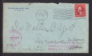 US Sc 332 on 1911 St. Louis Cover, Deficiency in Address handstamp 