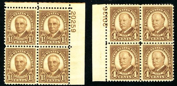 US #684 685 PLATE BLOCK, F/VF mint never hinged, 4c is hinged, post office fr...