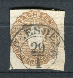 GERMANY; SAXONY 1863 early classic rouletted issue used Shade of 3g. value