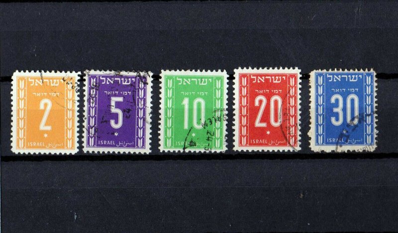 5 ISRAEL STAMPS 1949 SECOND POSTAGE DUE STAMPS. USED