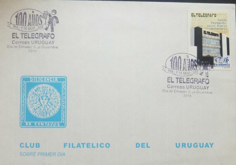 L) 2010 URUGUAY, THE TELEGRAPH, MAIL, 100 YEARS, ARCHITECTURE, COMMUNICATION