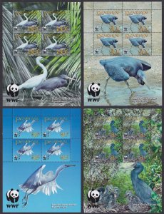 Penrhyn Birds WWF Pacific Reef-Egret 4 Sheetlets of 4v each 4 sets 2008 MNH