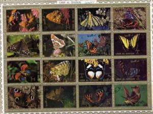 Umm Al Qiwain 1972 Butterflies sheetlet containing 16 val...