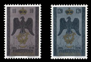 Liechtenstein #301-302 Cat$14, 1956 150th Anniversary of Independence, set of...