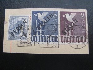 Berlin 1948 USED SC 9N15,18,20 BLACK OVERPRINT ON A PIECE  XF $1280+ RARE (117)