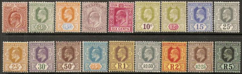 Ceylon 1904-10 Scott 178-195 King Edward VII wmk MCA MLH