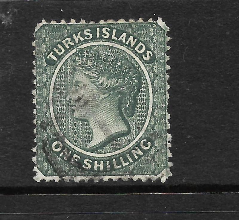 TURKS ISLANDS 1881  1/- SLATE GREEN  QV FU SG 52