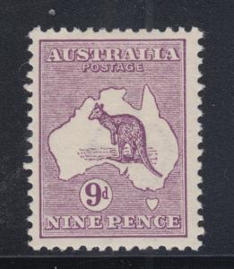 Australia Sc 9 MLH. 1913 9p Kangaroo, wide Crown & wide A watermark, F-VF