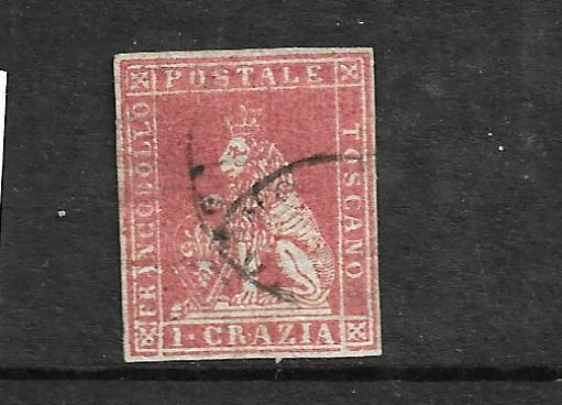 TUSCANY 1851-52  1c CARMINE  LION  FU  SIGNED  Sc 4  SG 9