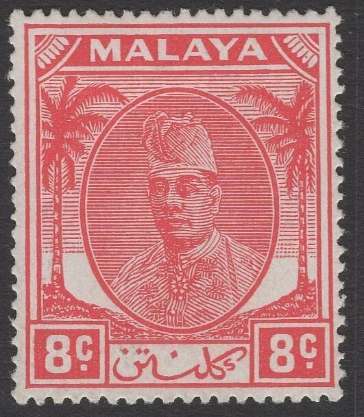 MALAYA KELANTAN SG67 1951 8c SCARLET MTD MINT